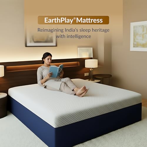 Image of SleepyHug EarthPlay 11-Inch Adaptive Floor Mattress | BioSynq Core for Posture & Spinal Support | Memory Foam | Duronix Rebonded Foam Base | 78x60x11 Inches (Queen, White & Blue)