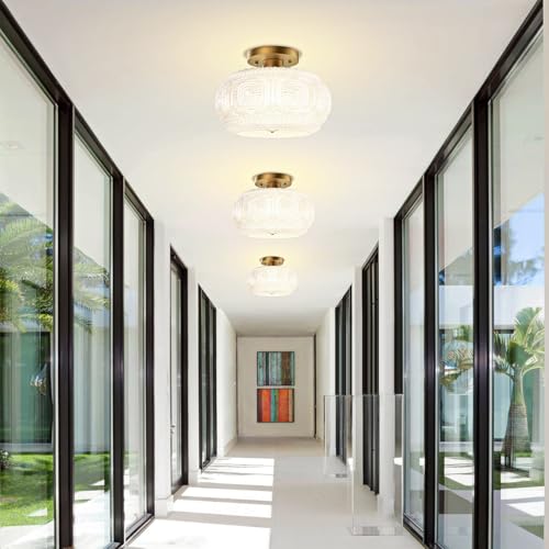 Image of 11 Inch Milk Glass Semi Flush Mount Ceiling Light Fixture, Gold