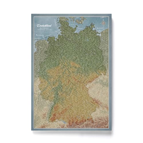 CANVASCALE Canvas Deutschlandkarte mit Pinnwand Kork zum Pinnen der Reiseziele - Wanddeko für Jeden Raum - Hochwertige Leinwand Bilder mit Deutschlandkarte (70x50 cm, Muster 8)