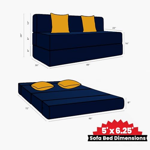 Image of CELLBELL Comfy Sofa Cum Bed 5x6.25 Feet | Foldable Dual Use Couch Bed with Soft Cushions, Washable Fabric Cover & Sturdy Frame | Space Saving Modern Design for Living Room, Bedroom Use (Navy Blue)