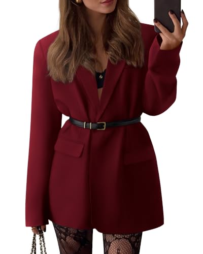 BTFBM Oversized Blazers for Women Business Casual,Burgundy,XXL