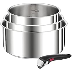 Cazuelas T Fal Tefal L898S4 Ingenio Preference - Juego de cacerolas (4 piezas, apilable, ahorra espacio, acero inoxidable, apta para inducción, tamaño grande)