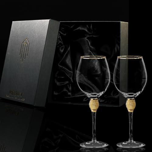 Image of Melbify Jewel Stem Wine Glass Gift Set| Set of 2 Glasses | 500 ML | Ultra-Premium| Diamond-Studded | Limited Edition| Ideal for Wedding Gifts & Anniversary