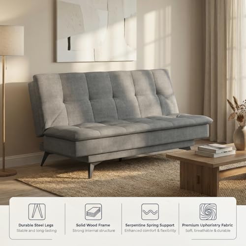 Image of Wakefit Flexia Sofa Cum Bed | 3 Yr Warranty | Convertible 3 Seater, Lightweight, Space Saving Design, Perfect for Home, Living Room | Double Bed | Sofa, Lounger & Bed in One | Warpknit Grey