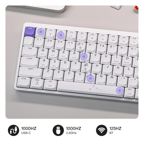 Image of EPOMAKER Luma84 Low Profile Aluminum Mechanical Keyboard, QMK /VIA Programmable, Tri-Mode Wireless, Win /MAC /Linux Compatible, RGB Backlight (White&Purple, Gateron Low-Profile Red Switch)