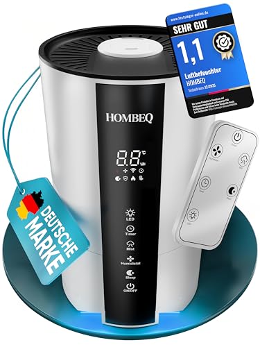 HOMBEQ Luftbefeuchter 4,2L-Ultraschall Raumbefeuchter (Humidifier) mit Aroma Diffuser & Ambientlicht, leise für Schlafzimmer & Kinderzimmer - auch für Baby & Pflanzen mit Fernbedienung & 360°Düsen