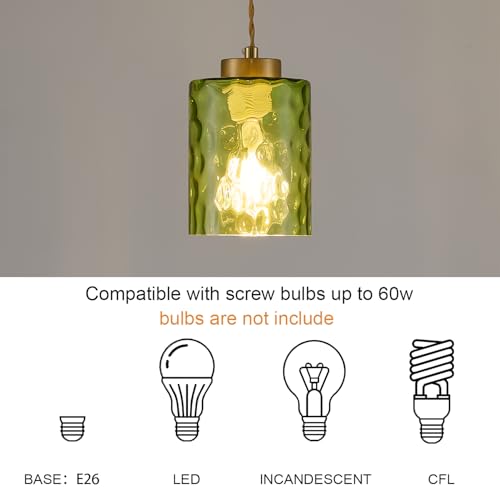 Image of MWZ Gold Pendant Lights Kitchen Island 3 Pack, Modern Hanging Kitchen Pendant Lighting Over Sink with Green Hammered Glass Shade,Small Chandeliers Fixtures Adjustable Cord Hanging Lighting