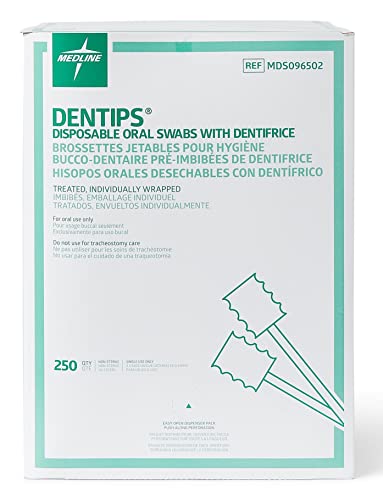image for Medline Dentips Disposable Oral Swabsticks, Adult Mint Dentifrice-Trea