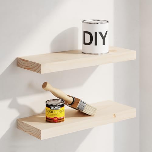 Image of Homeforia Wood Floating Shelf 16 inch, High End Solid Natural Wood 16inch Floating Shelves for Wall Mounted, Unfinished Wooden Small Floating Shelves, Heavy Duty Bracket, 16 X 6.5 X 1.75 in, Set of 2