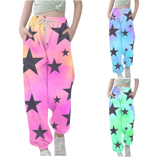 Girls Stars Print Cute Gradient Baggy Sweatpants Kids Elastic Waist Joggers Athletic Track Pants with Pockets for 3-13 Years2