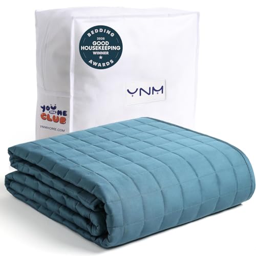 Image of YnM Exclusive Weighted Blanket, Soothing Cotton, Smallest Compartments, Bed Blanket for One Person of 140lbs, Ideal for Twin /Full Bed (48x72 Inches, 15 Pounds, Peacock /Grey Reversible)