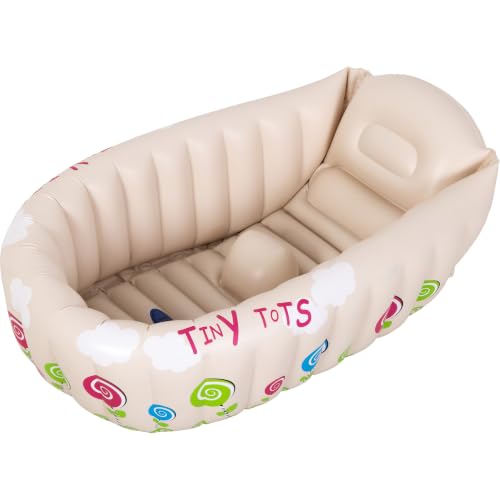 SunClub Baby Badewanne aufblasbar Planschbecken 91x61x29 cm Pool für Kinder mit Warnanzeige Thermometer faltbar für die Dusche oder unterwegs