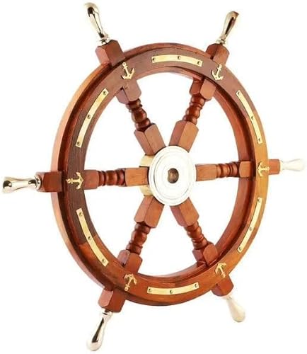 Rueda de barco pirata de madera de latón de 24 pulgadas, grande, de madera, náutica, marítima, rueda decorativa para barco, artículo coleccionable