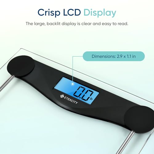 Etekcity Digital Body Weight Bathroom Scale, Large Blue LCD Backlight Display, High Precision Measurements, 6mm Tempered Glass, 400 Pounds, Black