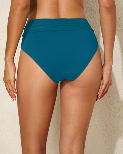 Image of Tempt Me Women Mid Rise Bikini Bottoms Full Coverage Swimsuit Ruched Scrunch Swim Bottom