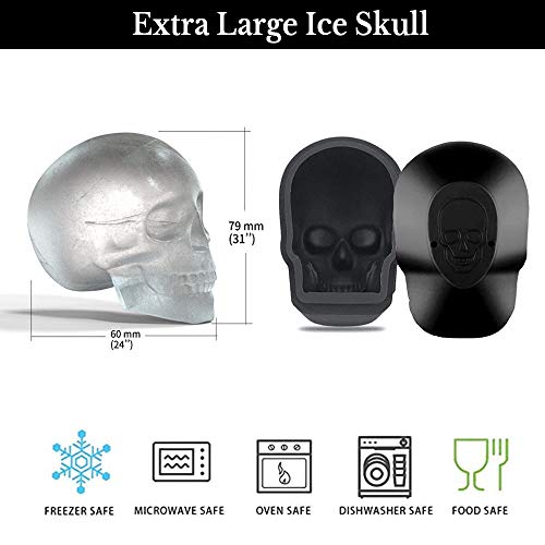 Stritra - Extra Large 3D Skull Ice Mold Silicone Skull Chocolate Jelly Molds Trays With Funnels For Christmas Parties Whiskey, Bourbon, Cocktails, Beer, And Resin Artwork (Pack Of 2) #TOP2