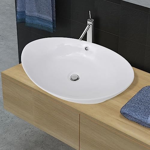 vidaXL Waschbecken Keramik &Uuml;berlauf Waschtisch Aufsatzwaschbecken Waschplatz