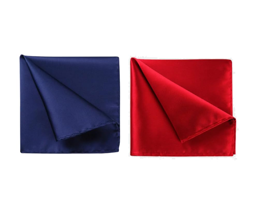 Men's Pocket Square Set – Navy Blue & Red (Pack of 2) | 10x10 inch Satin Handkerchief for Sherwani, Suit, Blazer, Tuxedo-image-44