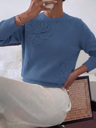 BTFBM Womens Sweaters Lightweight Long Sleeve Tops,Dark Blue,X-Large - image 5
