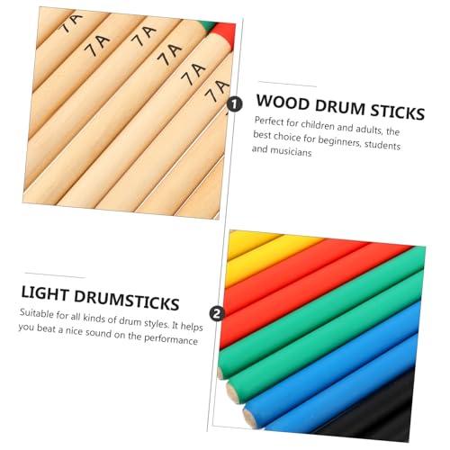 6 pares de baquetas ligeras de madera de arce natural con agarre antideslizante para principiantes, estudiantes y profesionales, para baterías acústicas y bandas de marcha miniatura 3