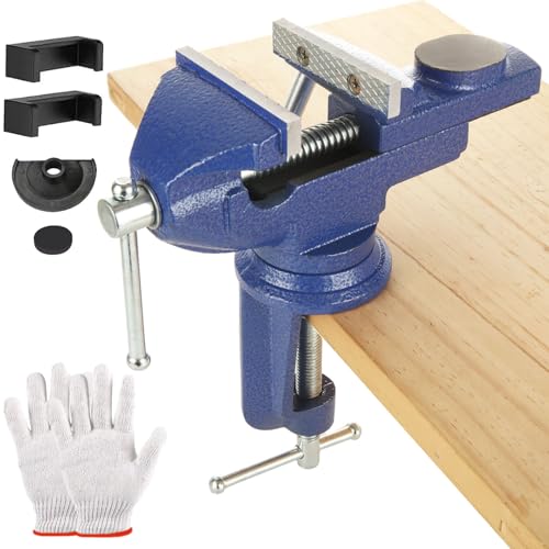MUXHEL Vice 70mm Bench Vice Clamp 360 Swivel Base Vices for Workbench Heavy Duty Work Bench Clamp Table vice for Small DIY Craft Projects Sanding Drilling Welding-Blue