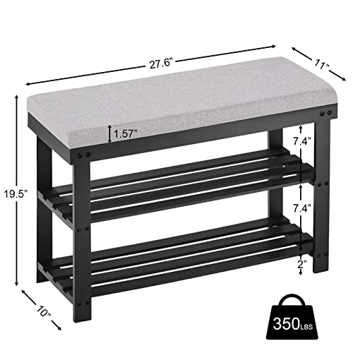 Apicizon 3-Tier Shoe Rack For Entryway, Bamboo Shoe Bench With Cushion Padded Seat, Small Shoe Organizer With Storage For Indoor Entrance Hallway Bedroom Living Room, Black #TOP2