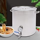 70L Edelstah Großraumtopf Küche Suppentopf Topf Kochtopf mit Deckel-Thermometer Wasserhahn für Restaurant