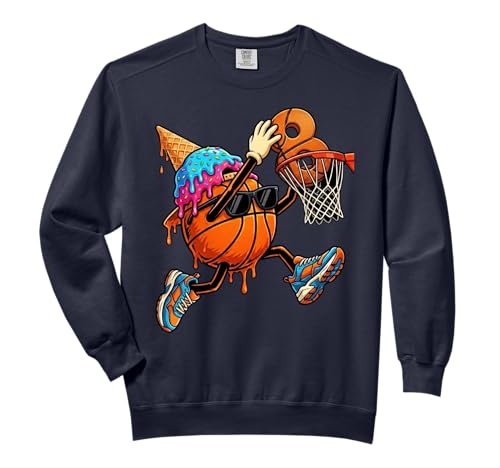 8th Birthday Basketball Drip Ice Cream 8 Year Old Boys Kids Comfort Colors Adult Sweatshirt