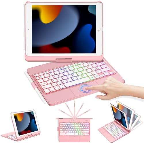 CC Store Custodia con Tastiera Touchpad per iPad iPad 9a/8a/7a (2021/2020/2019),Tasti Multi-Touch e Retroilluminati,Ruotabile a 360° e Supporto per Matita, Custodia con Tastiera Trackpad