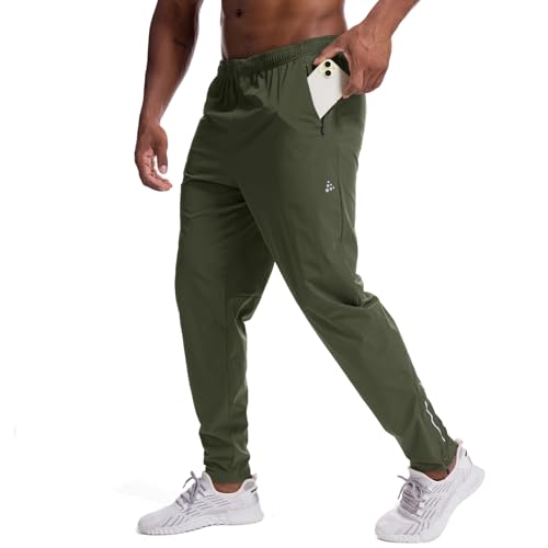Jawtut Men's Sweatpants with Zipper Pockets Tapered Joggers for Men Quick Dry Track Athletic Pants for Workout, Jogging, Running,Gym (6238 Army Green XXL)