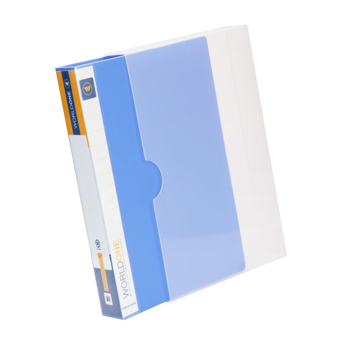 Worldone A4 Size | Presentation Display Book File for Documents | 1.5mm Thick PP Board | Ultra Clear 100 Pockets with Case | Project Folder for School and Offices | Blue (Set of 1) 3