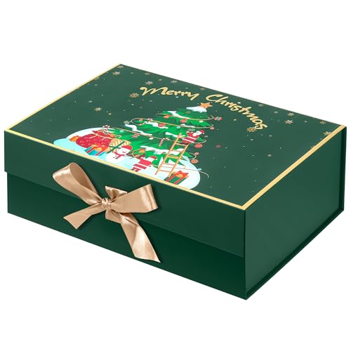 Giflsaidsprest Christmas Gift Box with Lid Gift Boxes for Presents with Ribbon and Magnetic Closure-12.6x8x4.4 Green
