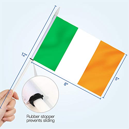 Anley Ireland Mini Flag 12 Pack - Hand Held Small Miniature Irish National Flags on Stick - Fade Resistant & Vivid Colors - Hibernian 5x8 Inch with Solid Pole & Spear Top