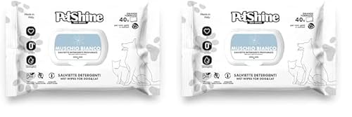 Porrini Toallitas Higiene para Perro y Gato, Musgo Blanco Aloe (Paquete de 2)