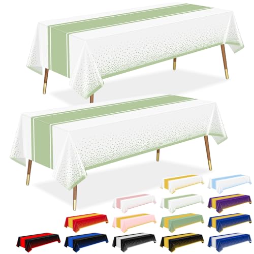 LANLISA White and Sage Green Tablecloth Party Decorations 6 Pack, Disposable Plastic Table Cloths for Baby Shower Birthday Wedding Party Decor