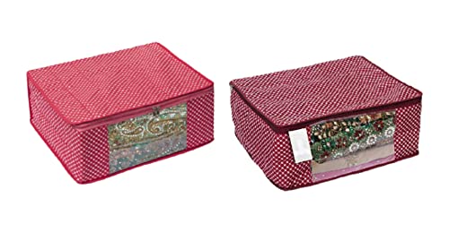 Image of Saree Cover|Saree Bag|Cotton Saree Cover Closet Orgnizer /Saree Bags for Wardrobe Orgnizer Clothe Covers |Wardrobe Organizer|Saree Cover Set (Pack of 2, Maroon + Pink)