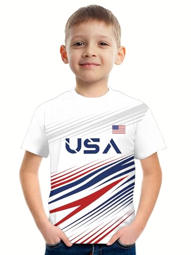 REVENEVER USA Kids Soccer Jersey for Boys Girls Ameican Flag Print Football Training Shirt Uniform Sport Casual T Shirt for Soccer Fans