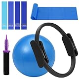 WENDISI Pilates Ring Fitness Circles Set, High Resistance Yoga Ring Pilates Equipment Set for Women Includes Pilates Ring, 9 Inch Small Exercise Ball, 5 Resistance Bands at Home Pilates Workout Set