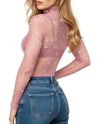 Image of Mangopop Women' Long Sleeve Ribbed Bodysuit Jumpsuits