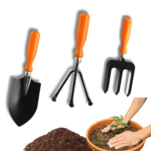 Image of Sisq Premium 3-Piece Gardening Tools Set - Hand Cultivator, Trowel & Garden Fork | Durable Steel with Ergonomic Grip | Perfect for Home, Terrace & Outdoor Gardening for Kids & Adults