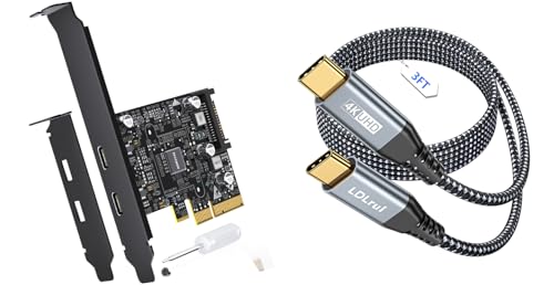 10Gbps PCIE USB C 3.2 Gen 2 Card + 3FT Type C Data Transfer Cable, 2-Port PCle to USB C Expansion Card, PCI Expree 3.0 x4 Adapter for Desktop PC, SSD Enclosures, Workstations, File Backup, Data only