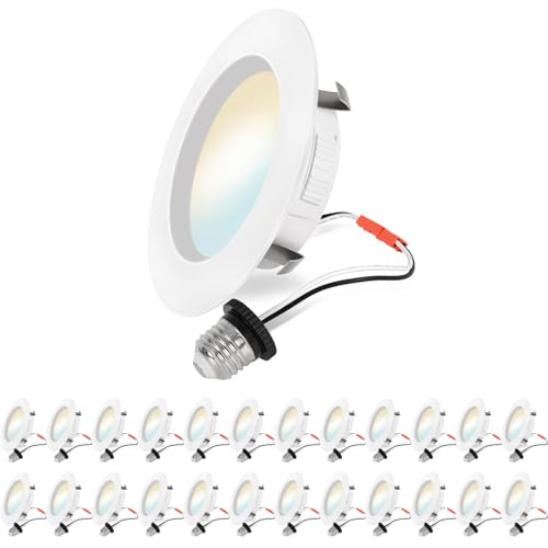 Energetic 4 Inch 5CCT Recessed Lighting, LED Can Lights for Ceiling, Dimmable Downlight, 5.4W, Equivalent 45W, 2700K/3000K/4000K/5000K/6500K Selectable, Damp Rated, Baffle Trim, ETL, 24 Pack