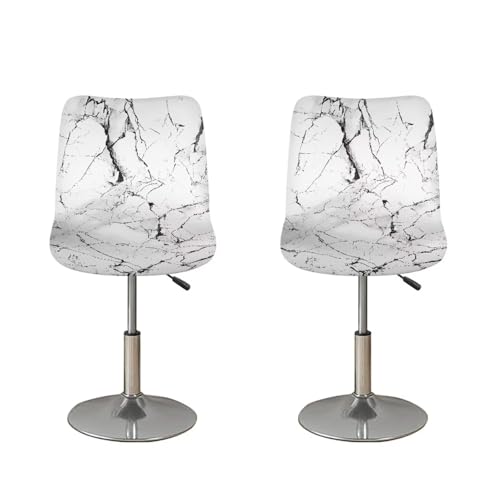 Image of Stretch Bar Stool Covers Set of 2,White Marble Pattern Stretch Removable Washable Bar Stool Chair Covers,Counter Height Chairs Covers for Kitchen Dining Room Cafe Furniture