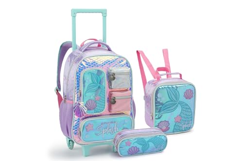 Kit Mochila Rodinha Menina Infantil Sereia Holográfica Luxo