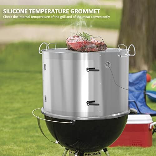 Onlyfire Stainless Steel Smoking Chamber Middle Cooking System for Weber 57cm Kettle Charcoal Grill (Ring+ Cooking grates+ Bacon Hanger Rack Kit), Turn your Kettle into Smokey Mountain Cooker