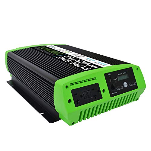 GoWISE Power PS1009 2000W Continuous 4000W Surge Peak Power Pure Sine Wave Inverter w/Digital LCD Display, Black/Green by GoWISE - Used condition - Image 3