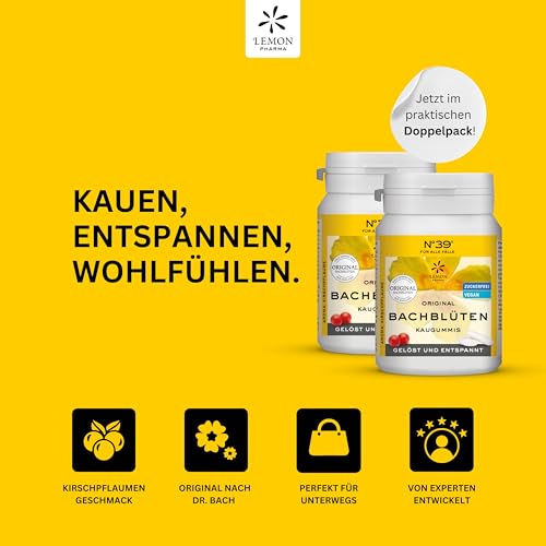 Lemon Pharma Original Bachblüten Kaugummi Notfall Nr. 39, 2 x 60 g, Vegan und Zuckerfrei