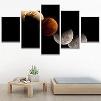 SIGNWIN 5 Panel Canvas Wall Art Modern Art Astronomy & Space Dramatic Minimalist Moon Multicolor Photography for Home Decorations Ready to Hang - 60