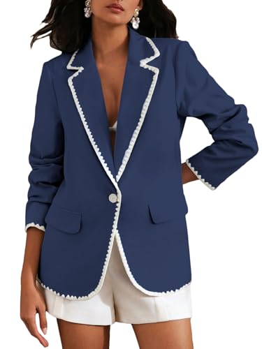 Mina Self Casual Blazer for Women 2025 Fall SBlue Lightweight Business Casual Work Professional Office Trendy Cute Dressy Fashion Womens Jacket Women's Blazers & Suit Jackets QY046 SBlue S3