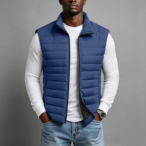 Puffer Jacket Men Sleeveless Vest Jackets Lightweight Puffer Vest Outerwear | Zip Up, Lightweight, Stand Collar, Outerwear, Waterproof, Windproof, Casual, Winter, Warm, Zipper, Quilted, Fashion — view 2